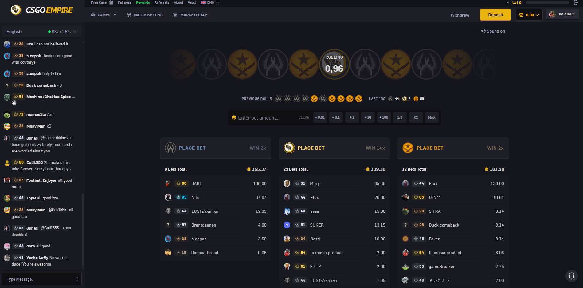 CSGOEmpire roulette page