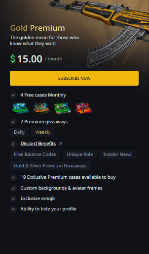 Hellcase Gold Premium, $15 per month