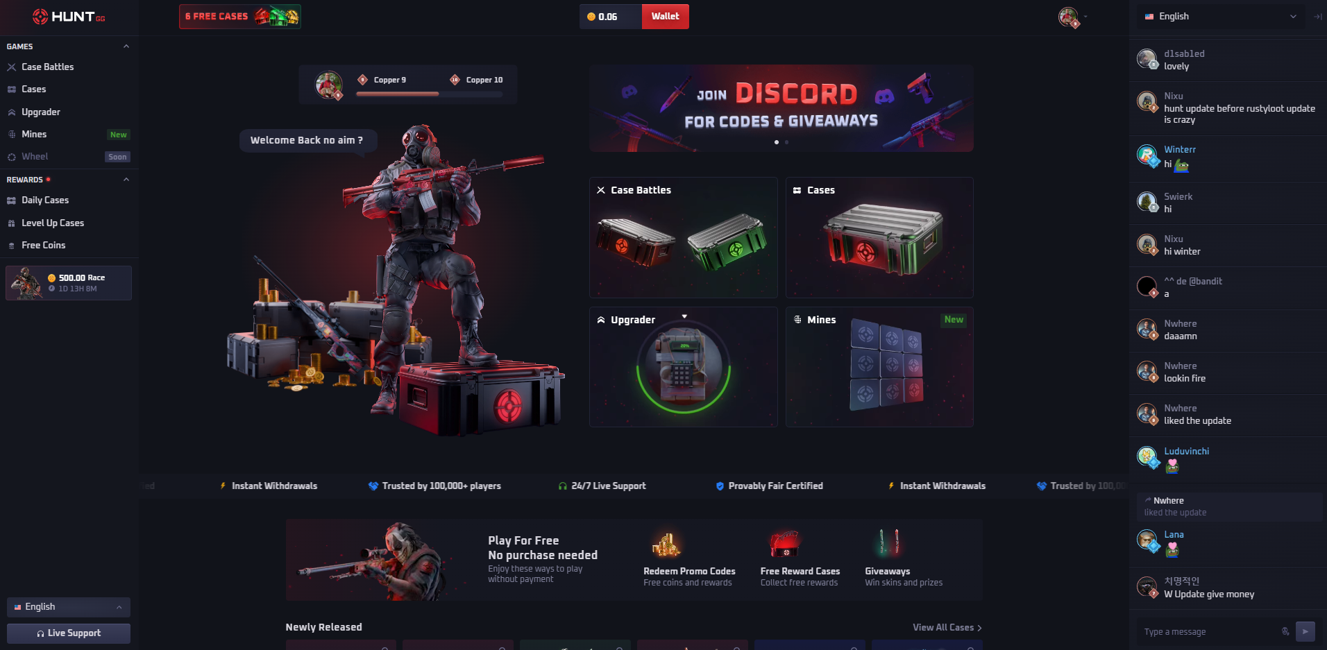 Hunt.gg homepage after the redesign (October 2026)