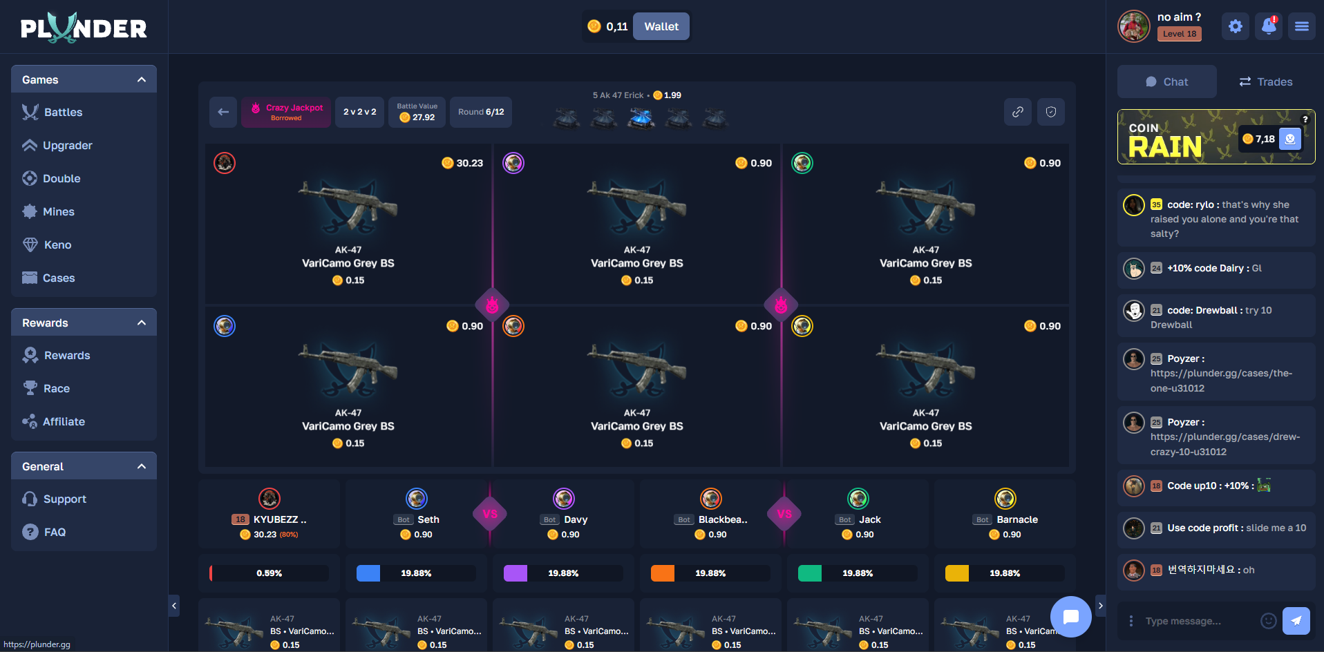 Plunder.gg 2v2v2 Crazy Jackpot case battle (October 2026)