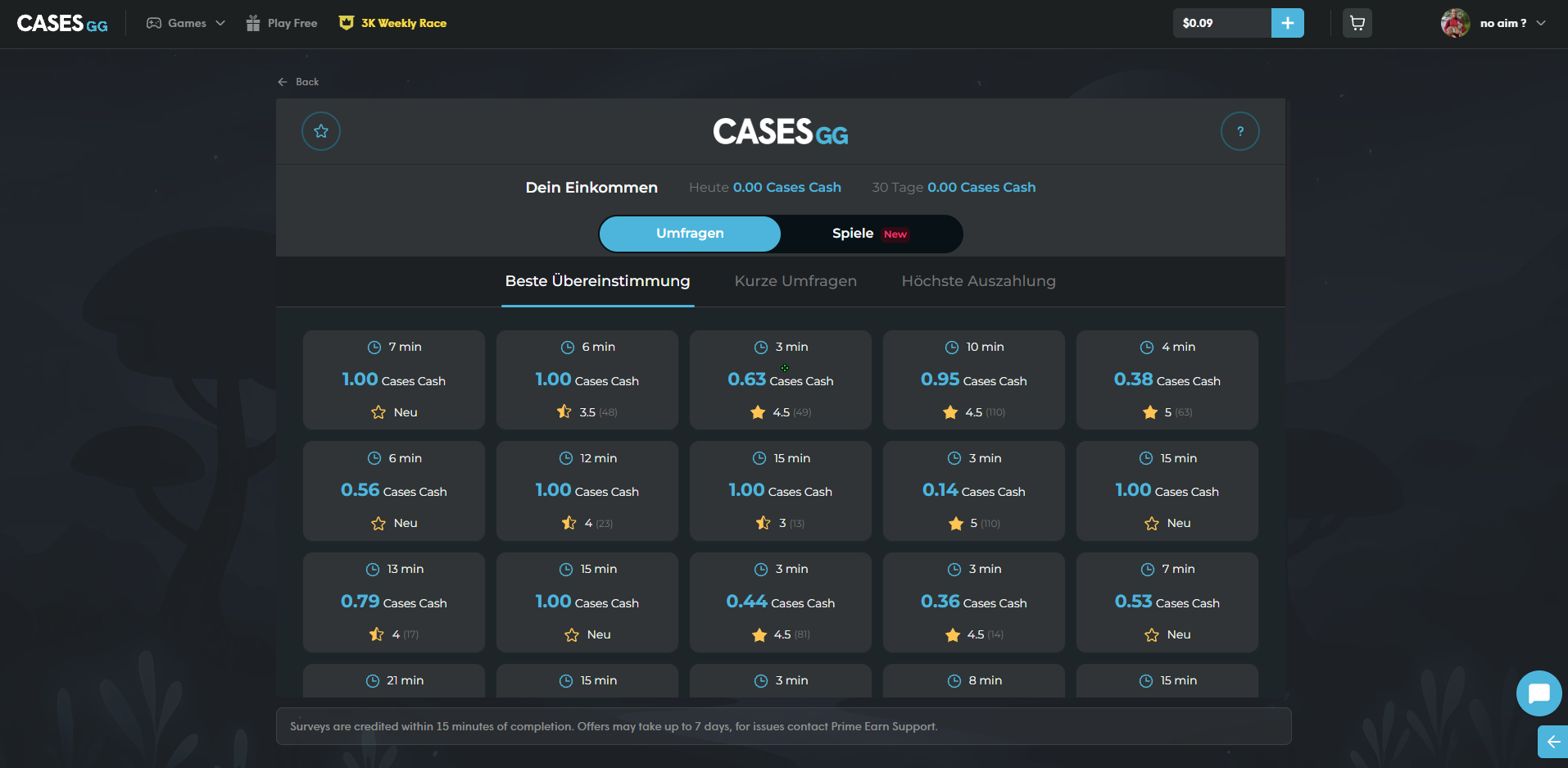 Cases.gg Earn offerwall with surveys and games (October 2026)