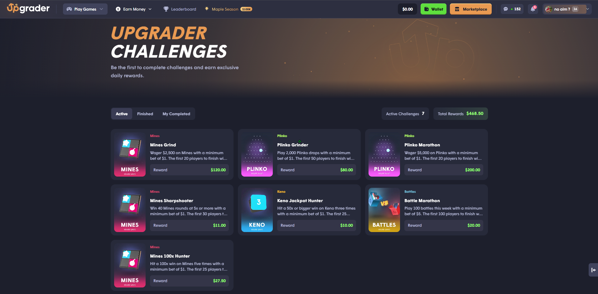 Upgrader.com Challenges page (October 2026)